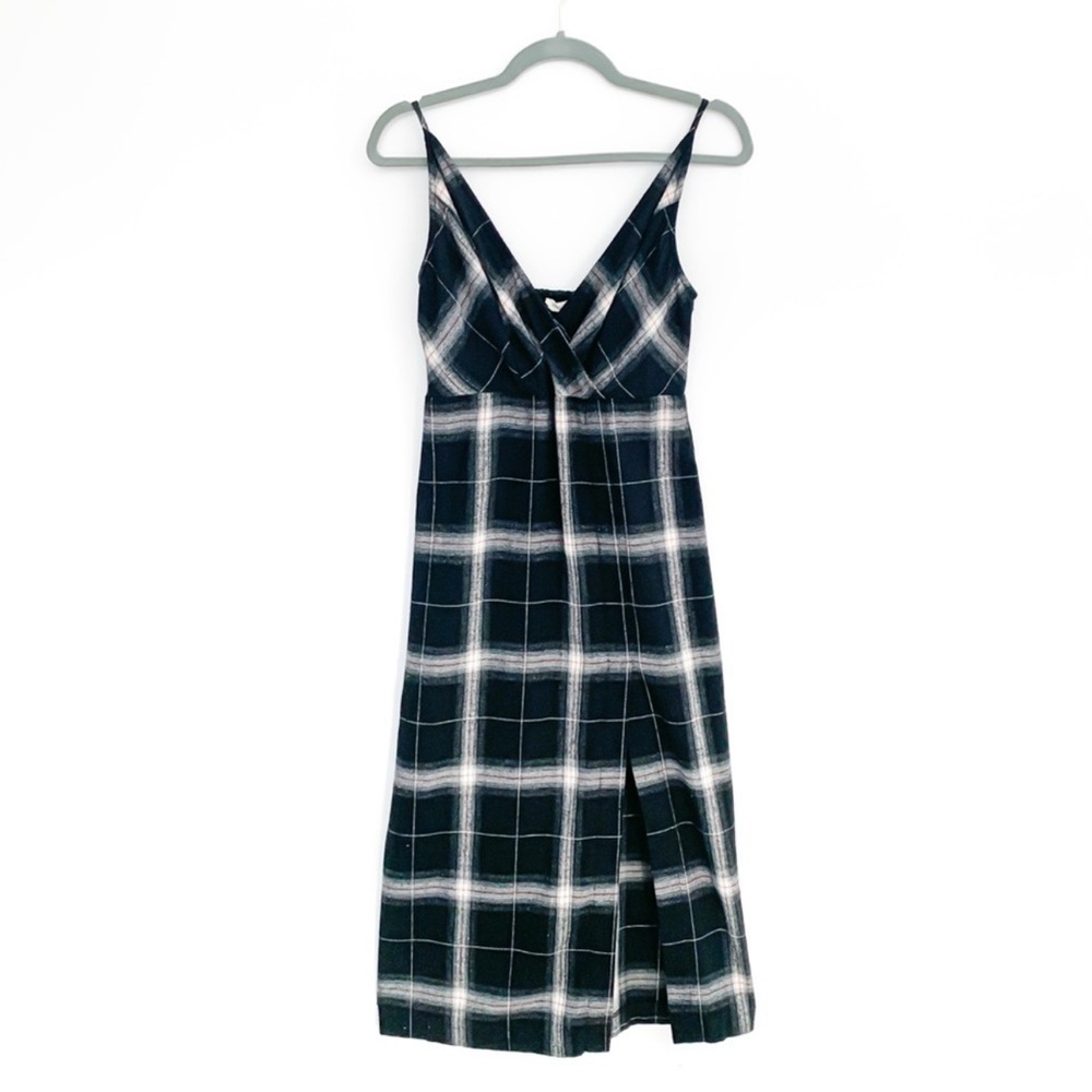 Grade &‎ Gather Black Plaid Women's midi Dress crossed top spaghetti straps Sz S